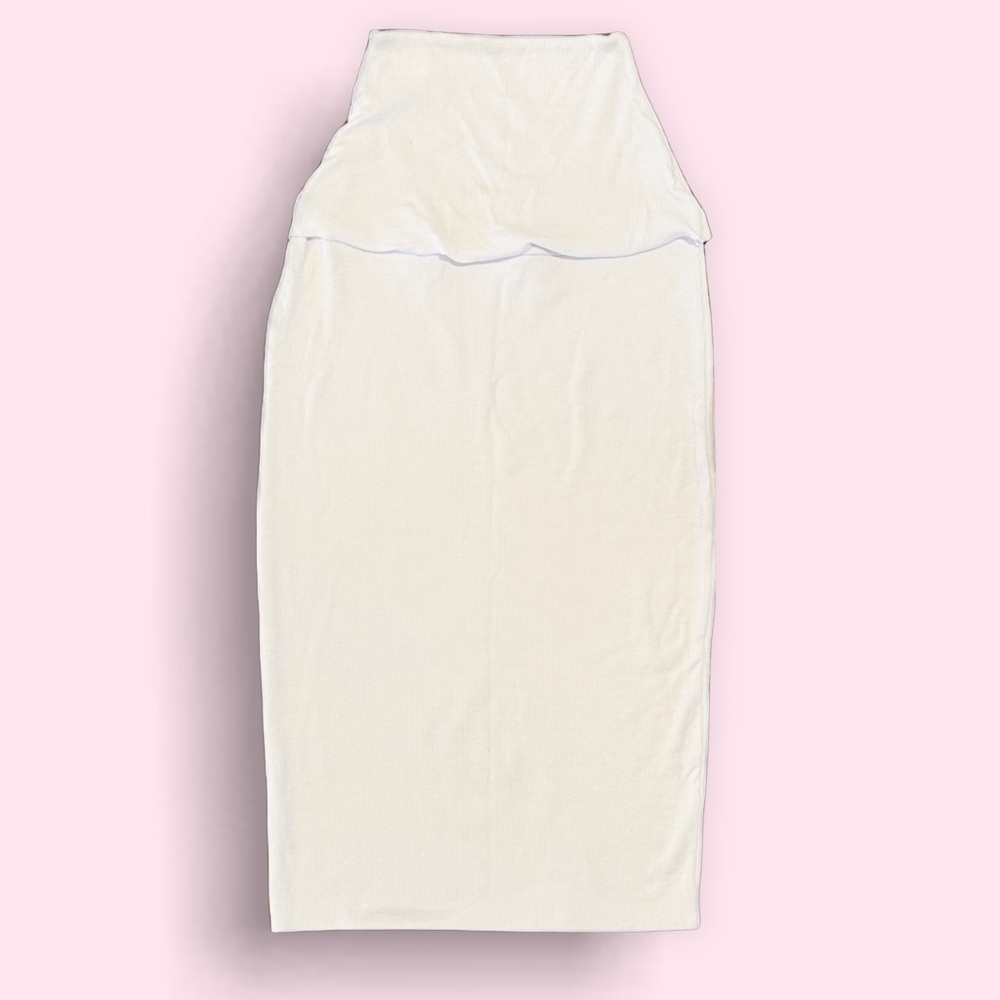 LNA White Midi rib pull on stretch Pencil skirt